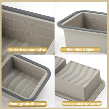 Silicone Freezer Trays with Lids 2 Pack, Stackable Soup Freezer Container Molds with Steel Reinforced Rim, Large Silicone Trays for Freezing Broth, Sauce, and Meal Prep, Oven Safe, Grey, 1 Cup