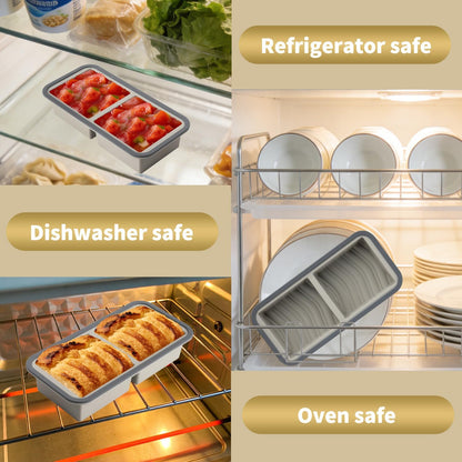 Silicone Freezer Trays with Lids 2 Pack, Stackable Soup Freezer Container Molds with Steel Reinforced Rim, Large Silicone Trays for Freezing Broth, Sauce, and Meal Prep, Oven Safe, Grey, 1 Cup