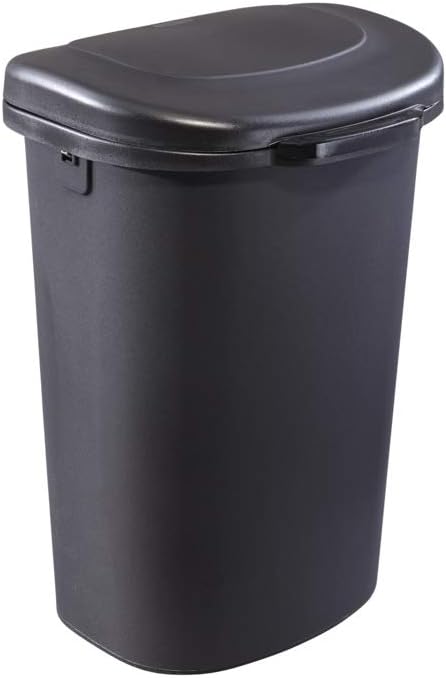 Commercial Products Touch Top Trash Can/Wastebasket with Lid, 13-Gallon, Small Black Garbage Bin for Home/Kitchen/Bathroom/Bedroom/Office