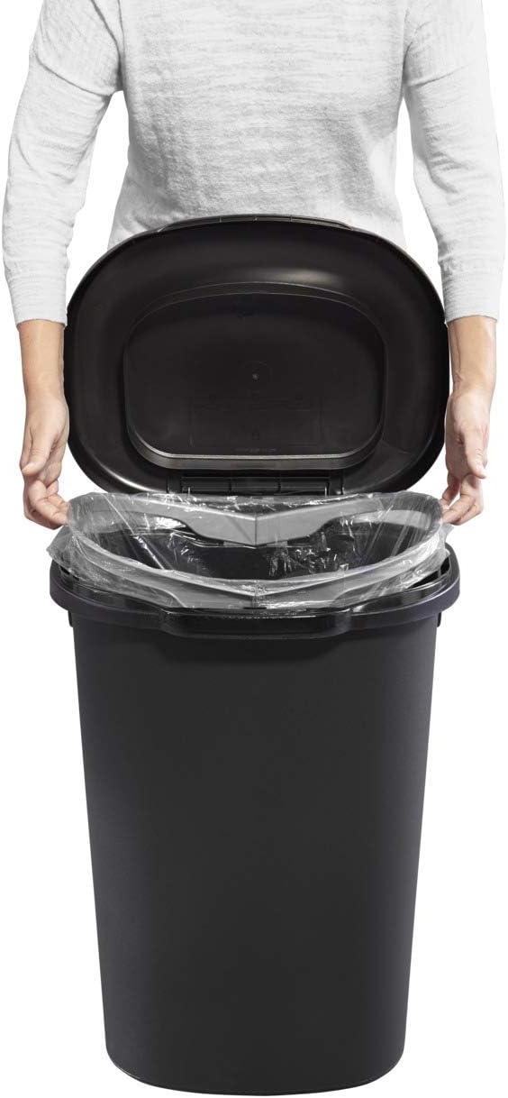 Commercial Products Touch Top Trash Can/Wastebasket with Lid, 13-Gallon, Small Black Garbage Bin for Home/Kitchen/Bathroom/Bedroom/Office