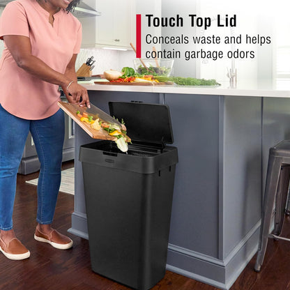 Commercial Products Touch Top Trash Can/Wastebasket with Lid, 13-Gallon, Small Black Garbage Bin for Home/Kitchen/Bathroom/Bedroom/Office
