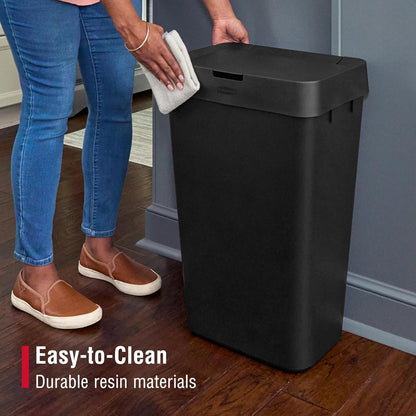 Commercial Products Touch Top Trash Can/Wastebasket with Lid, 13-Gallon, Small Black Garbage Bin for Home/Kitchen/Bathroom/Bedroom/Office