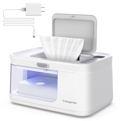 Baby Wipe Warmer with LED Light & Transparent Viewing Window, Adjustable 95℉-131℉, 1.5 Meter Plug Cord