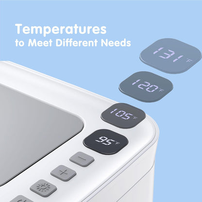 Baby Wipe Warmer with LED Light & Transparent Viewing Window, Adjustable 95℉-131℉, 1.5 Meter Plug Cord