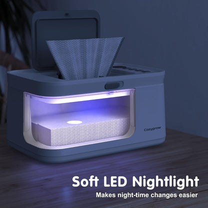 Baby Wipe Warmer with LED Light & Transparent Viewing Window, Adjustable 95℉-131℉, 1.5 Meter Plug Cord