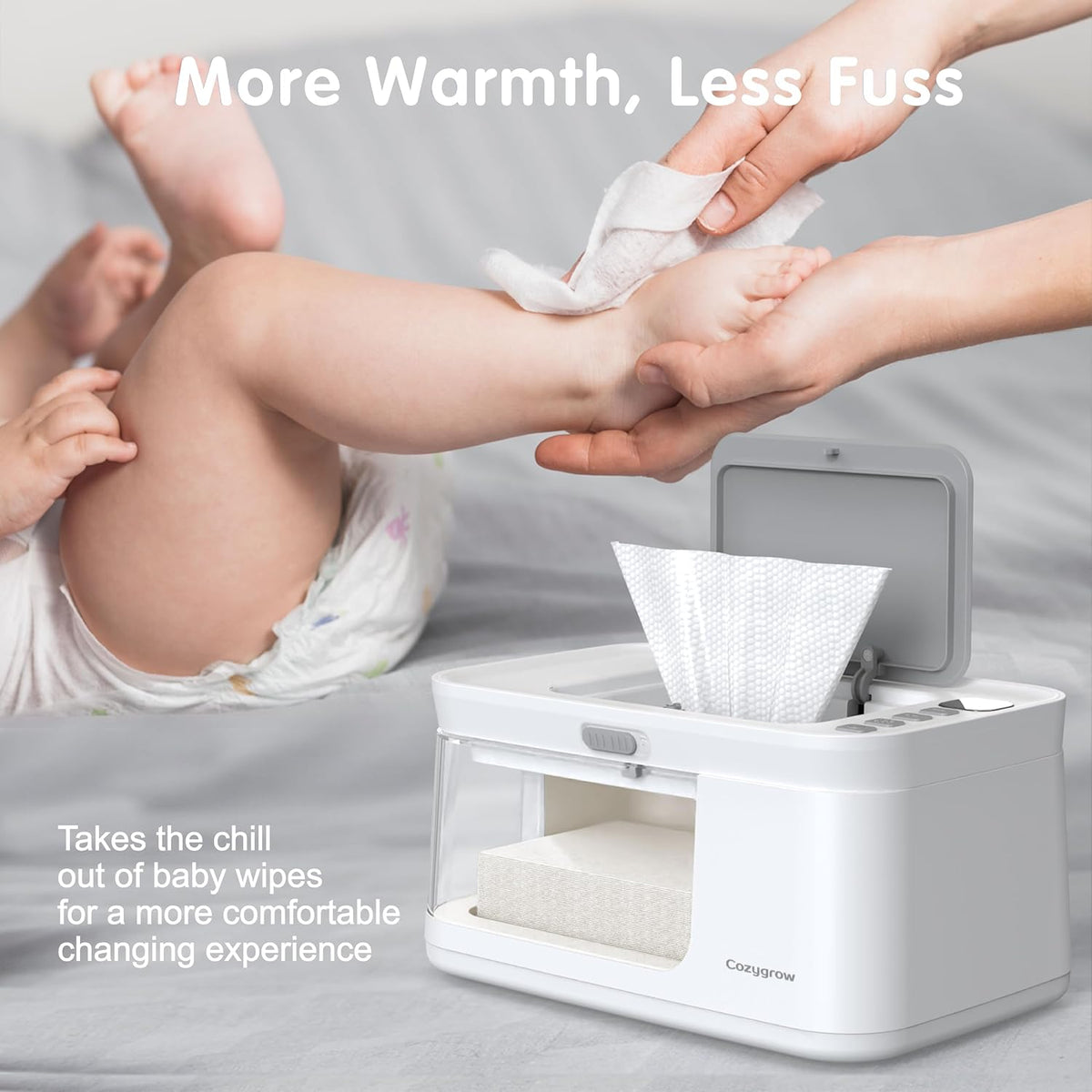 Baby Wipe Warmer with LED Light & Transparent Viewing Window, Adjustable 95℉-131℉, 1.5 Meter Plug Cord