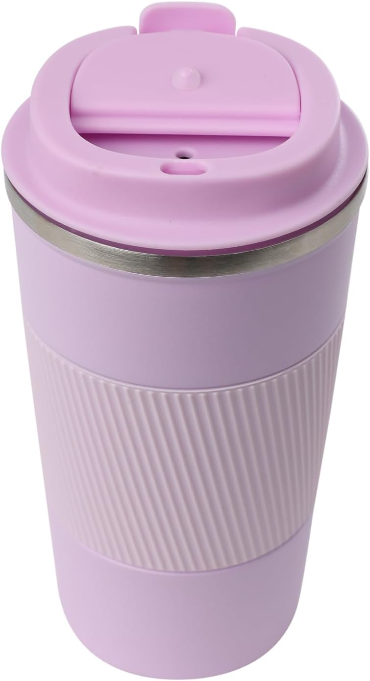 Dominica 18 oz Travel Coffee Mug - Double Wall Vacuum Insulated Stainless Steel Tumbler with Flip Lid, Leak-Proof Coffee Cup with Non-Slip Silicone Base, Hot & Cold Drink Container