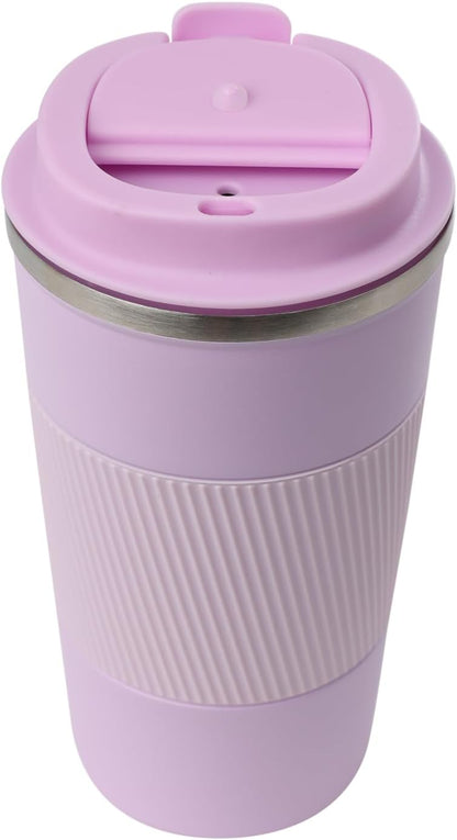 Dominica 18 oz Travel Coffee Mug - Double Wall Vacuum Insulated Stainless Steel Tumbler with Flip Lid, Leak-Proof Coffee Cup with Non-Slip Silicone Base, Hot & Cold Drink Container