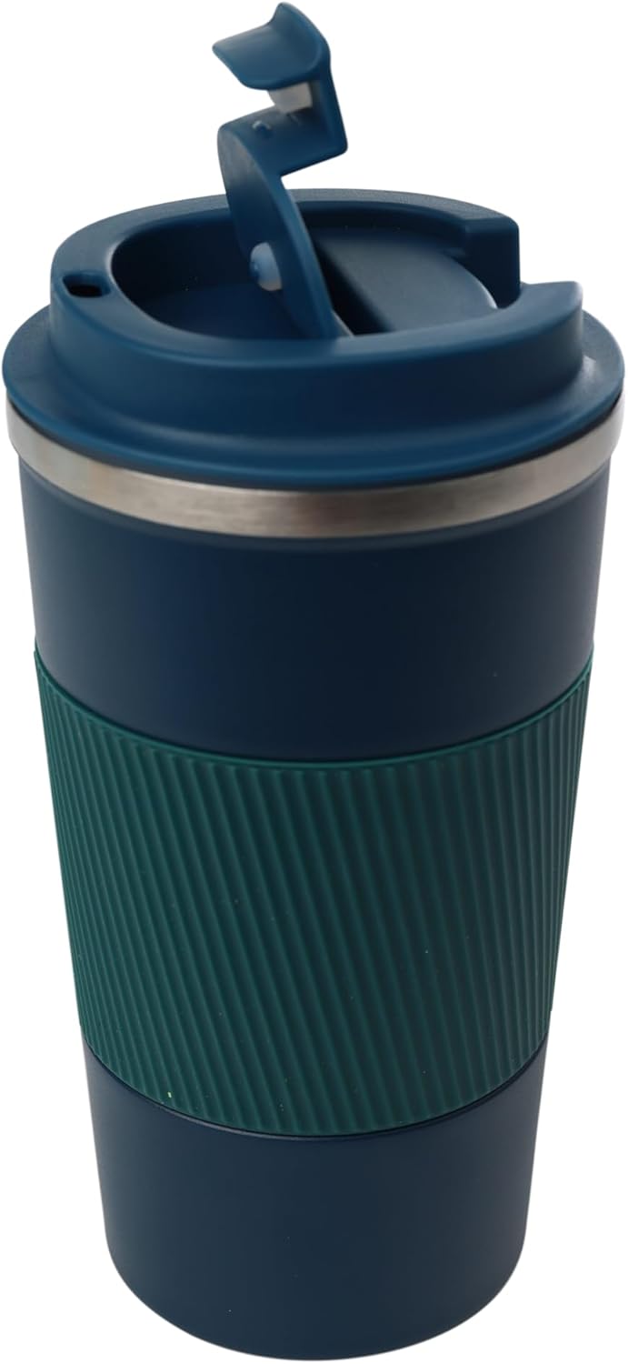 Dominica 18 oz Travel Coffee Mug - Double Wall Vacuum Insulated Stainless Steel Tumbler with Flip Lid, Leak-Proof Coffee Cup with Non-Slip Silicone Base, Hot & Cold Drink Container