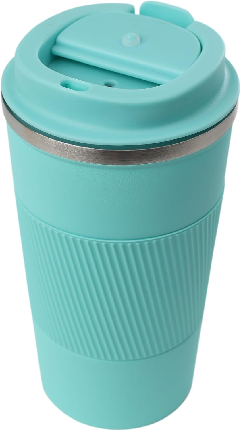 Dominica 18 oz Travel Coffee Mug - Double Wall Vacuum Insulated Stainless Steel Tumbler with Flip Lid, Leak-Proof Coffee Cup with Non-Slip Silicone Base, Hot & Cold Drink Container