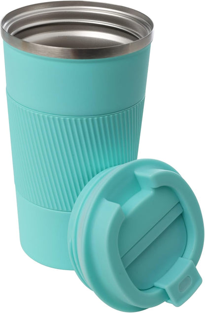 Dominica 18 oz Travel Coffee Mug - Double Wall Vacuum Insulated Stainless Steel Tumbler with Flip Lid, Leak-Proof Coffee Cup with Non-Slip Silicone Base, Hot & Cold Drink Container