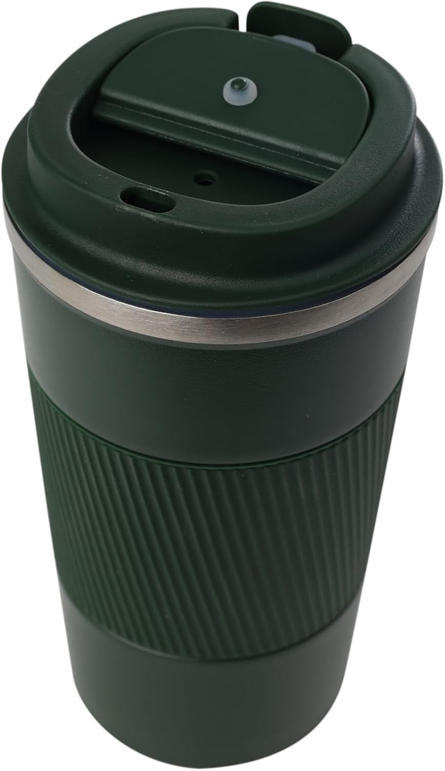 Dominica 18 oz Travel Coffee Mug - Double Wall Vacuum Insulated Stainless Steel Tumbler with Flip Lid, Leak-Proof Coffee Cup with Non-Slip Silicone Base, Hot & Cold Drink Container