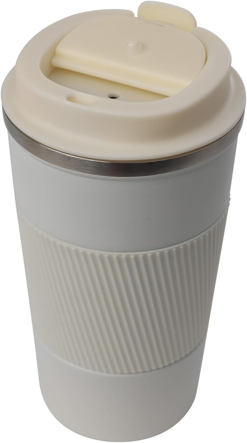 Dominica 18 oz Travel Coffee Mug - Double Wall Vacuum Insulated Stainless Steel Tumbler with Flip Lid, Leak-Proof Coffee Cup with Non-Slip Silicone Base, Hot & Cold Drink Container
