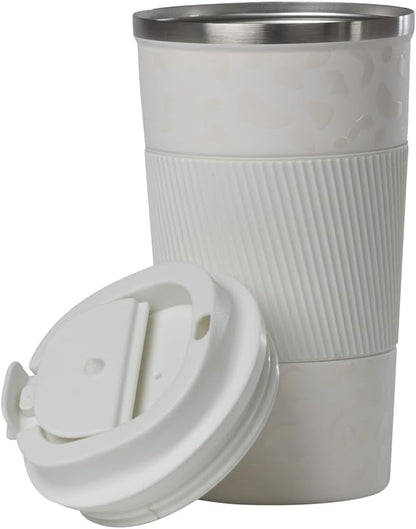 Dominica 18 oz Travel Coffee Mug - Double Wall Vacuum Insulated Stainless Steel Tumbler with Flip Lid, Leak-Proof Coffee Cup with Non-Slip Silicone Base, Hot & Cold Drink Container