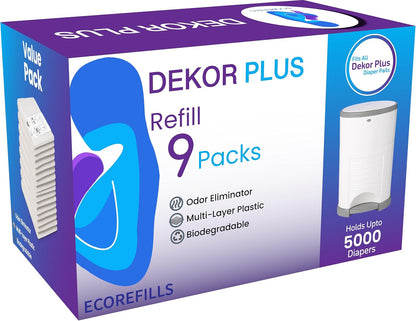 Diaper Pail Refills Compatible with Dekor PLUS, 9 Pack