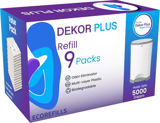 Diaper Pail Refills Compatible with Dekor PLUS, 9 Pack