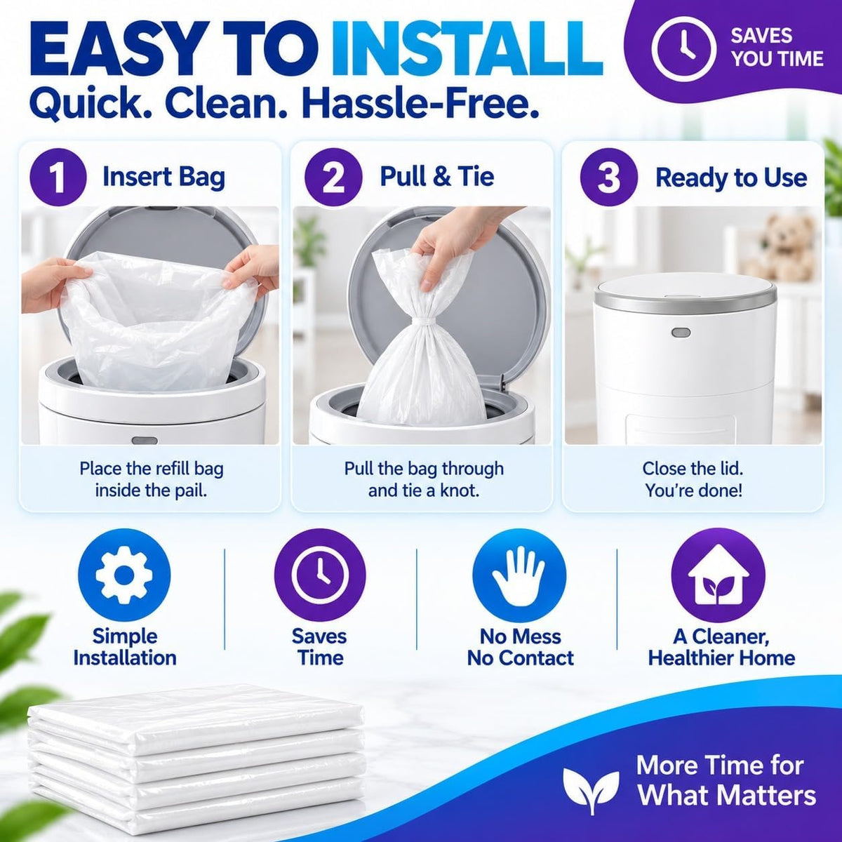 Diaper Pail Refills Compatible with Dekor PLUS, 9 Pack