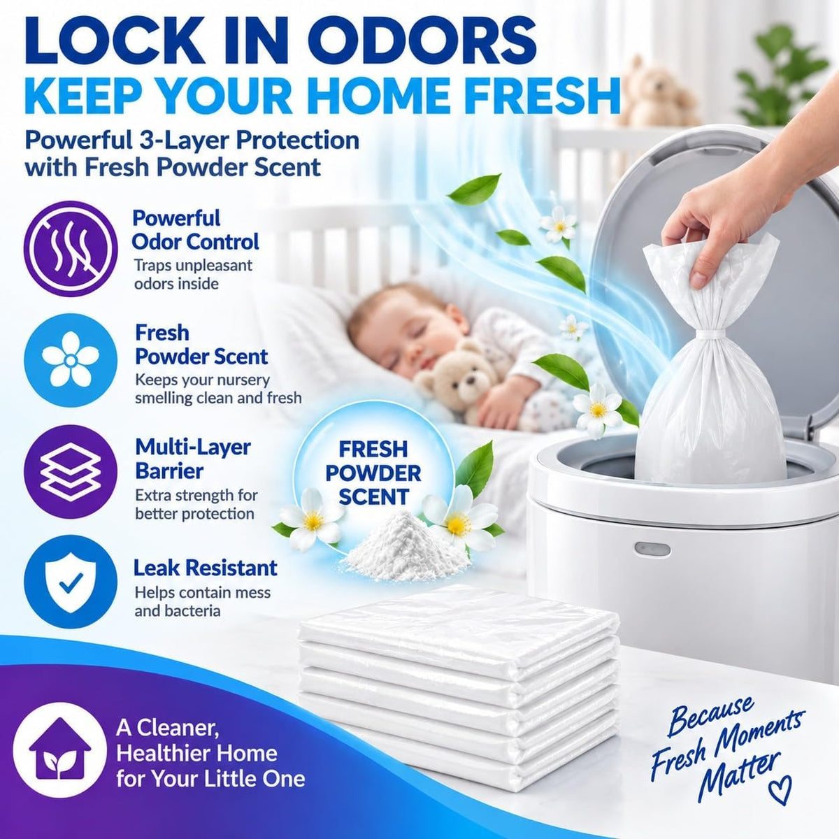 Diaper Pail Refills Compatible with Dekor PLUS, 9 Pack