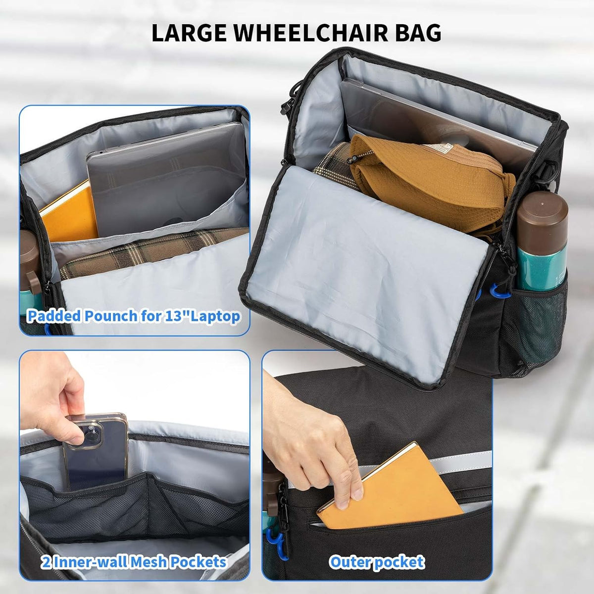 Wheelchair Bags to Hang on Back, Wheel Chair Accessories Storage Bag