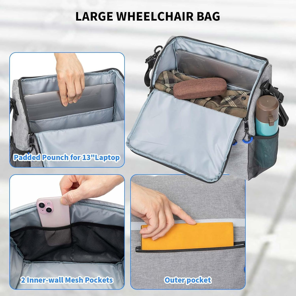 Wheelchair Bags to Hang on Back, Wheel Chair Accessories Storage Bag