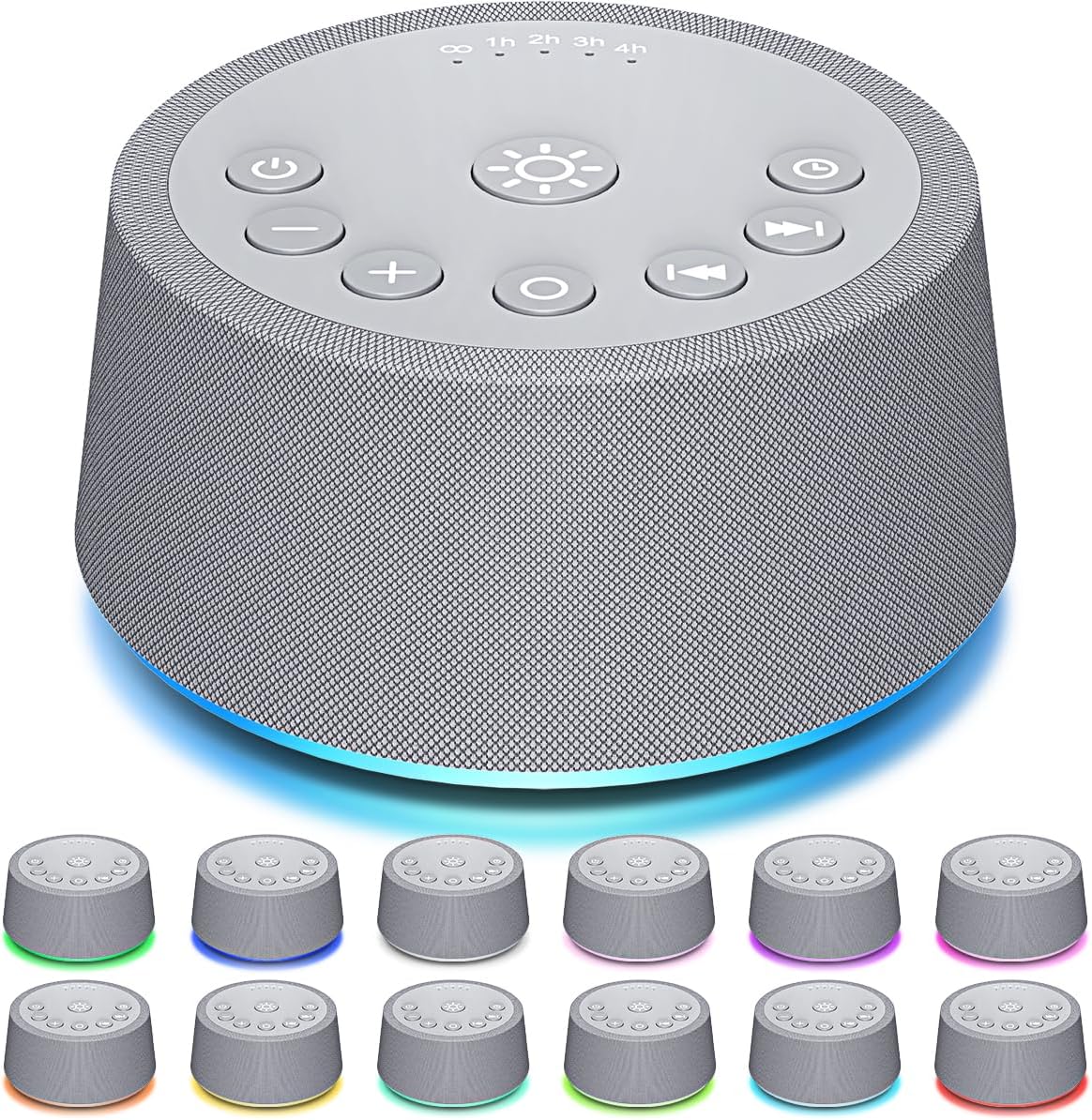 Sleep White Noise Sound Machines 32-Level Volume 30 Sounds 12 Colors Light 5 Timers Adjustable Light Brightness Compact for Everyone Travel Gift Memory Function