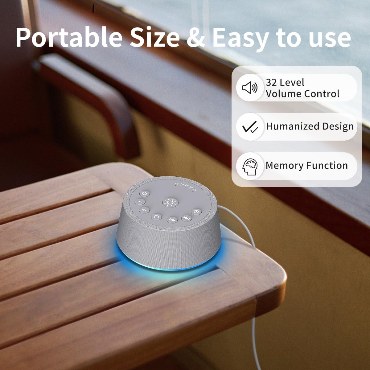Sleep White Noise Sound Machines 32-Level Volume 30 Sounds 12 Colors Light 5 Timers Adjustable Light Brightness Compact for Everyone Travel Gift Memory Function