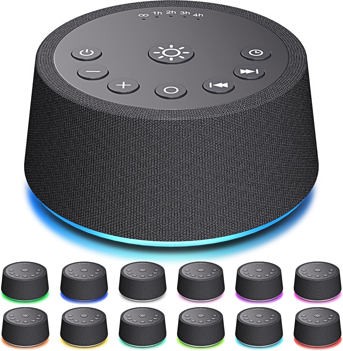Sleep White Noise Sound Machines 32-Level Volume 30 Sounds 12 Colors Light 5 Timers Adjustable Light Brightness Compact for Everyone Travel Gift Memory Function