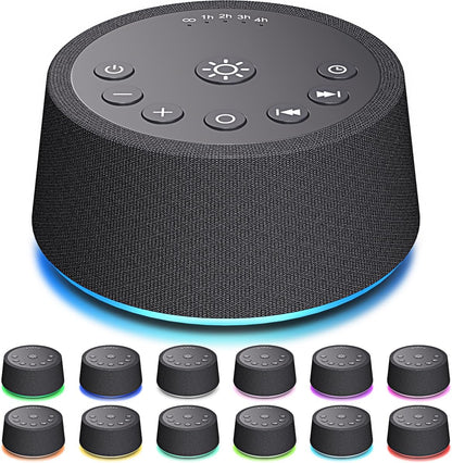 Sleep White Noise Sound Machines 32-Level Volume 30 Sounds 12 Colors Light 5 Timers Adjustable Light Brightness Compact for Everyone Travel Gift Memory Function