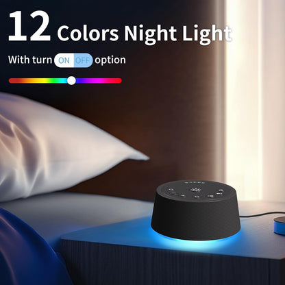 Sleep White Noise Sound Machines 32-Level Volume 30 Sounds 12 Colors Light 5 Timers Adjustable Light Brightness Compact for Everyone Travel Gift Memory Function