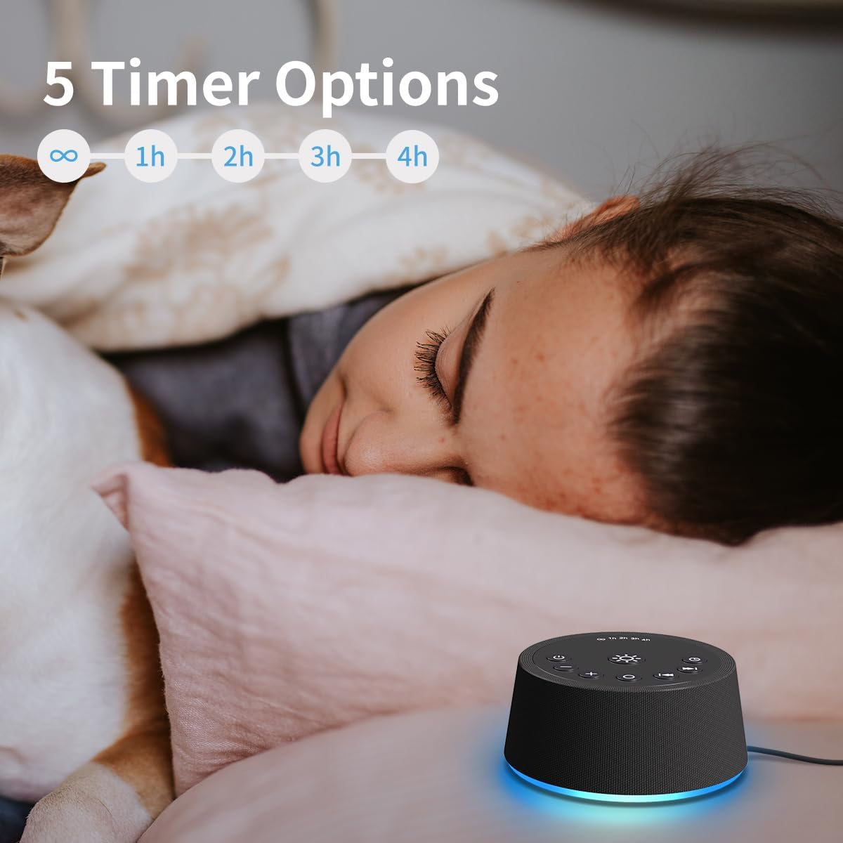 Sleep White Noise Sound Machines 32-Level Volume 30 Sounds 12 Colors Light 5 Timers Adjustable Light Brightness Compact for Everyone Travel Gift Memory Function