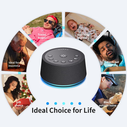 Sleep White Noise Sound Machines 32-Level Volume 30 Sounds 12 Colors Light 5 Timers Adjustable Light Brightness Compact for Everyone Travel Gift Memory Function