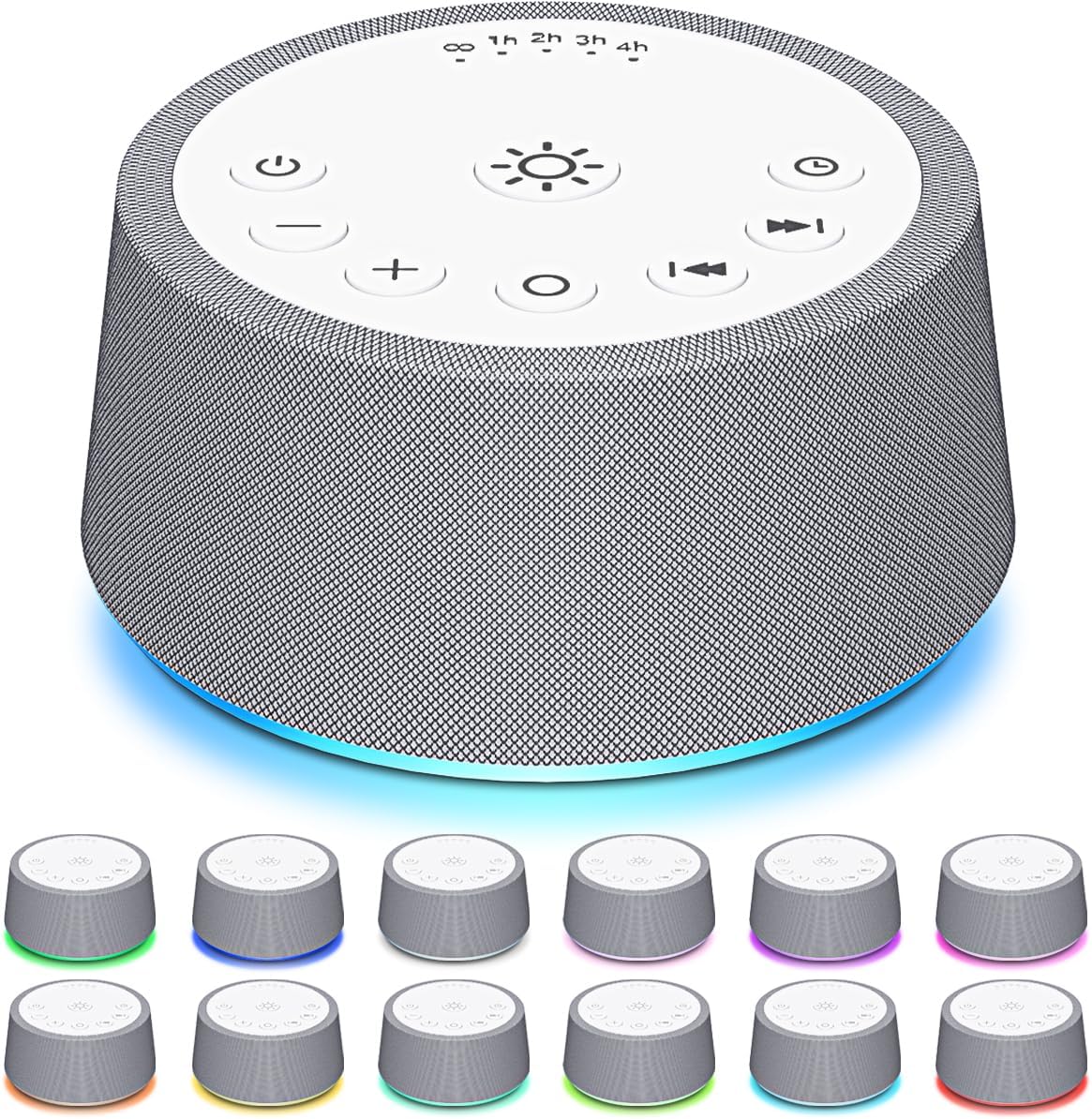 Sleep White Noise Sound Machines 32-Level Volume 30 Sounds 12 Colors Light 5 Timers Adjustable Light Brightness Compact for Everyone Travel Gift Memory Function
