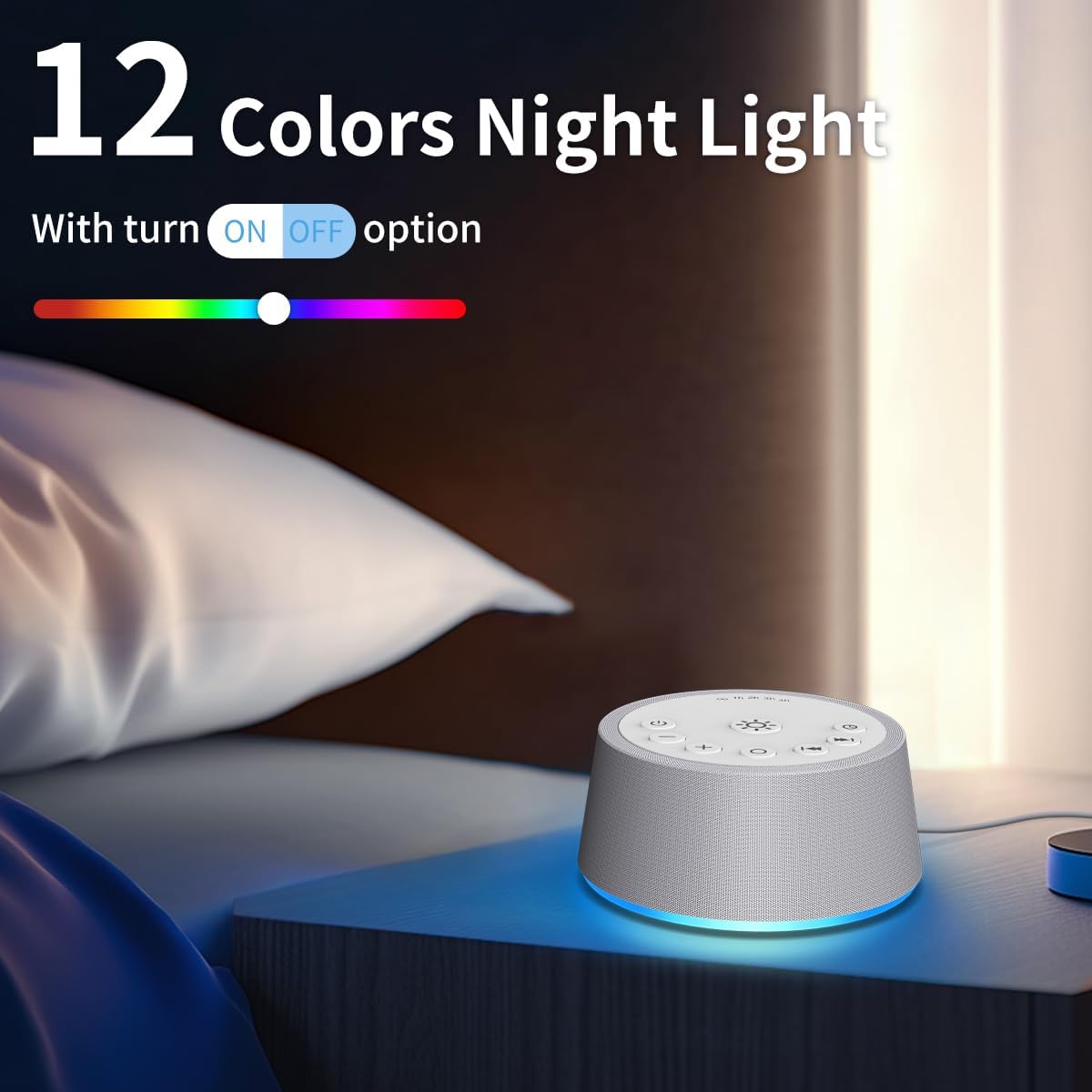 Sleep White Noise Sound Machines 32-Level Volume 30 Sounds 12 Colors Light 5 Timers Adjustable Light Brightness Compact for Everyone Travel Gift Memory Function