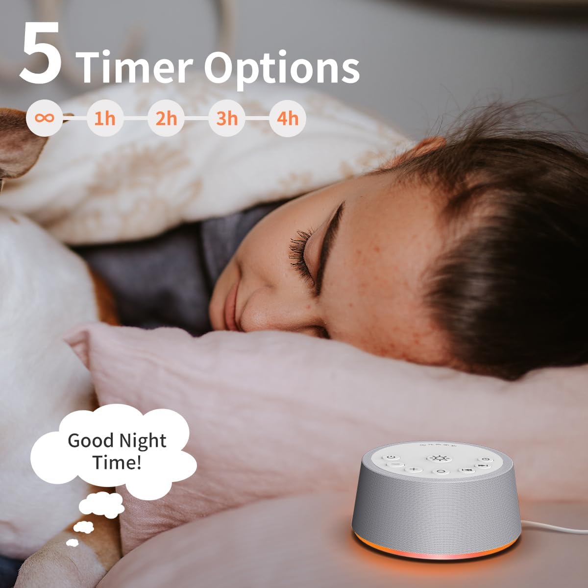 Sleep White Noise Sound Machines 32-Level Volume 30 Sounds 12 Colors Light 5 Timers Adjustable Light Brightness Compact for Everyone Travel Gift Memory Function