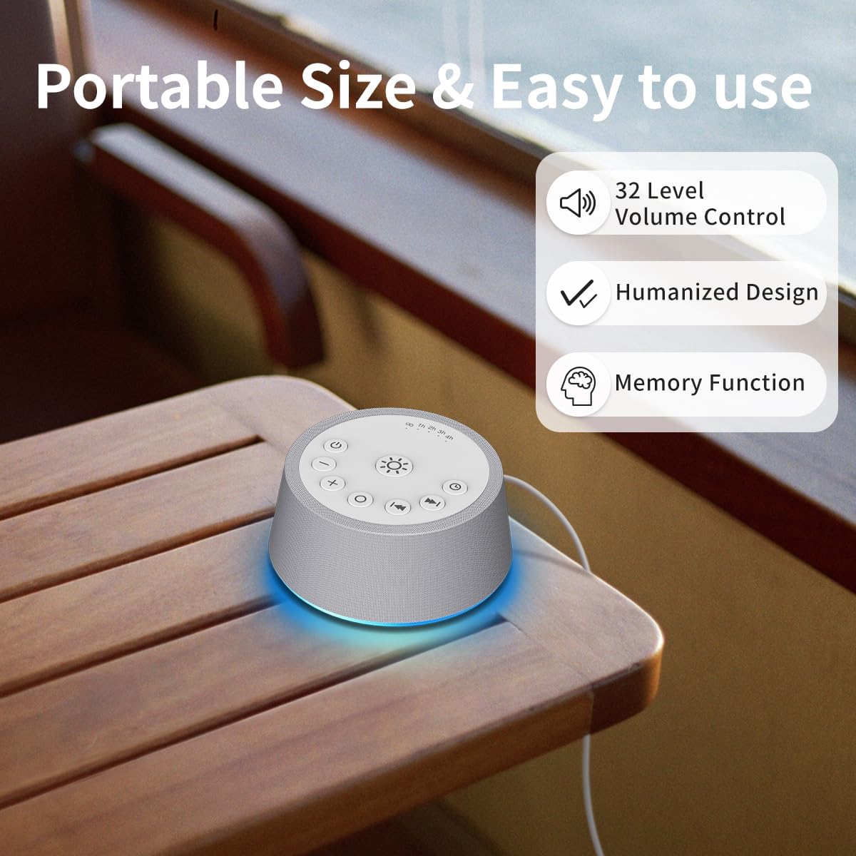 Sleep White Noise Sound Machines 32-Level Volume 30 Sounds 12 Colors Light 5 Timers Adjustable Light Brightness Compact for Everyone Travel Gift Memory Function