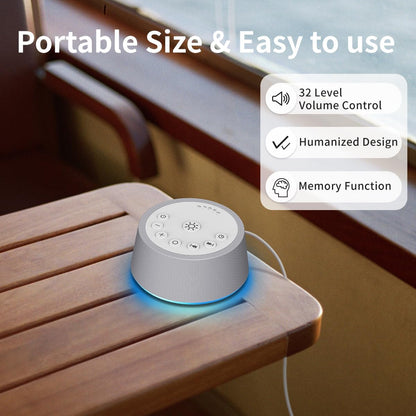 Sleep White Noise Sound Machines 32-Level Volume 30 Sounds 12 Colors Light 5 Timers Adjustable Light Brightness Compact for Everyone Travel Gift Memory Function