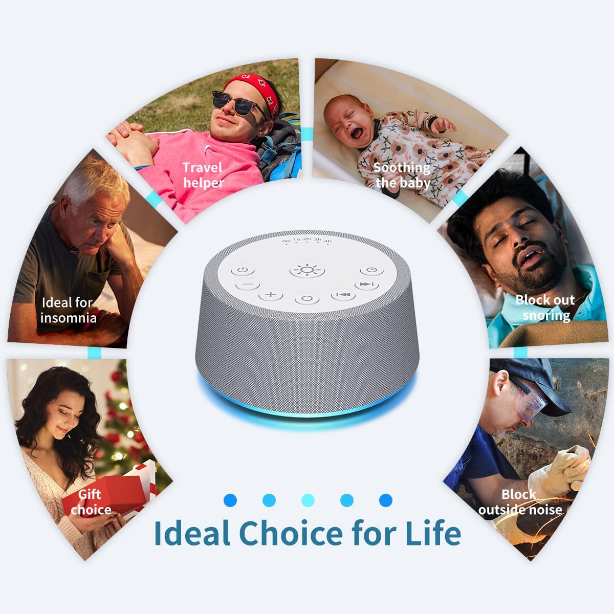 Sleep White Noise Sound Machines 32-Level Volume 30 Sounds 12 Colors Light 5 Timers Adjustable Light Brightness Compact for Everyone Travel Gift Memory Function