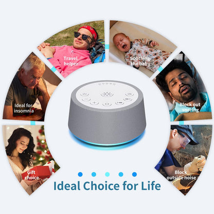 Sleep White Noise Sound Machines 32-Level Volume 30 Sounds 12 Colors Light 5 Timers Adjustable Light Brightness Compact for Everyone Travel Gift Memory Function