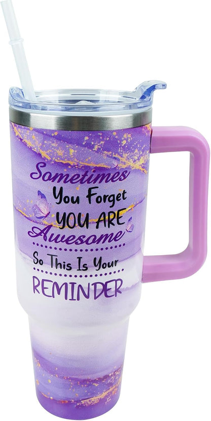 40 oz Tumbler with Handle and Straw Lid Leak Proof | You're Awesome Inspirational Christmas Mothers Day Birthday Gifts for Women Mom Coworker Friends