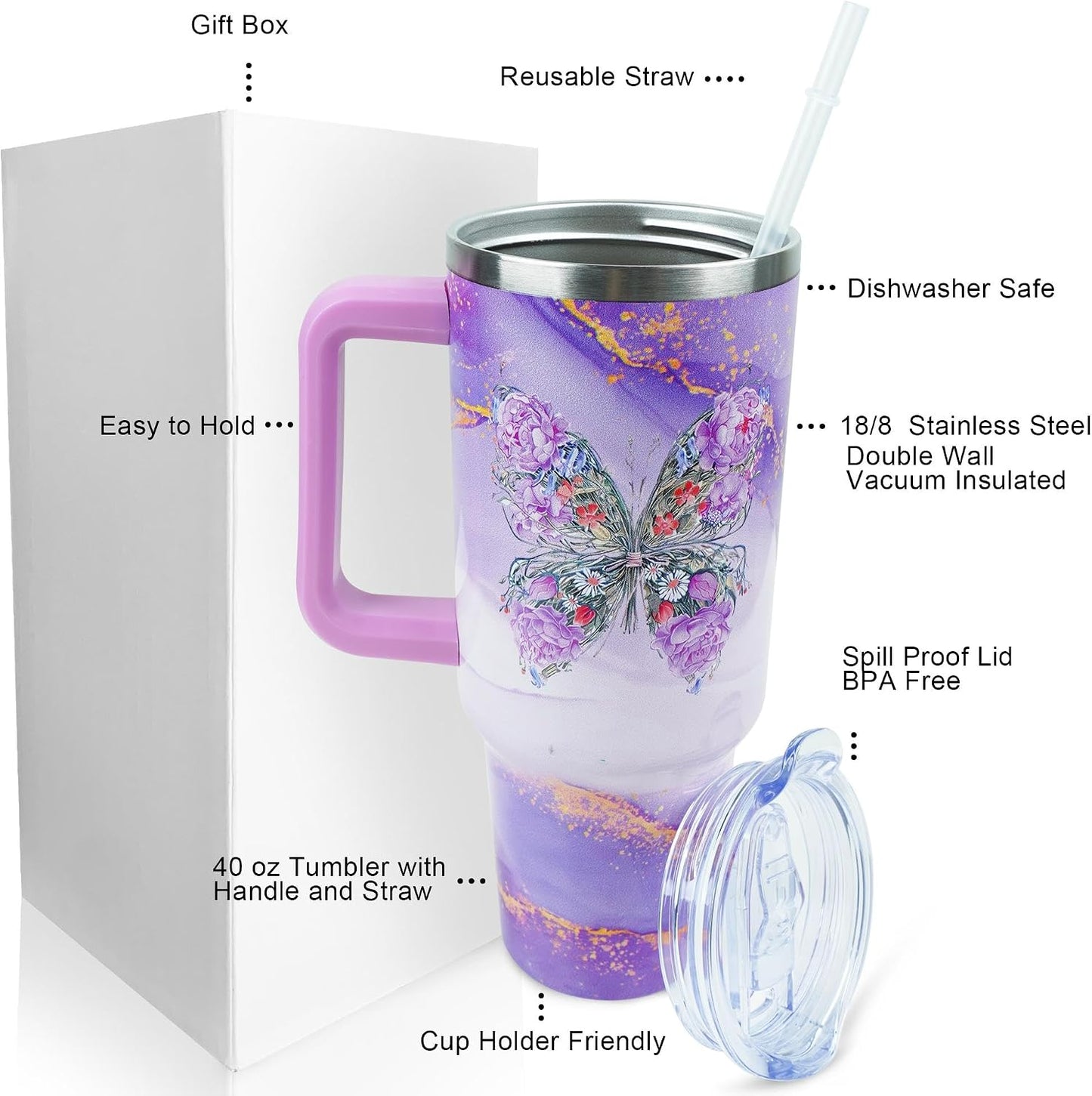 40 oz Tumbler with Handle and Straw Lid Leak Proof | You're Awesome Inspirational Christmas Mothers Day Birthday Gifts for Women Mom Coworker Friends