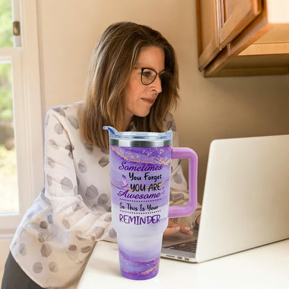 40 oz Tumbler with Handle and Straw Lid Leak Proof | You're Awesome Inspirational Christmas Mothers Day Birthday Gifts for Women Mom Coworker Friends