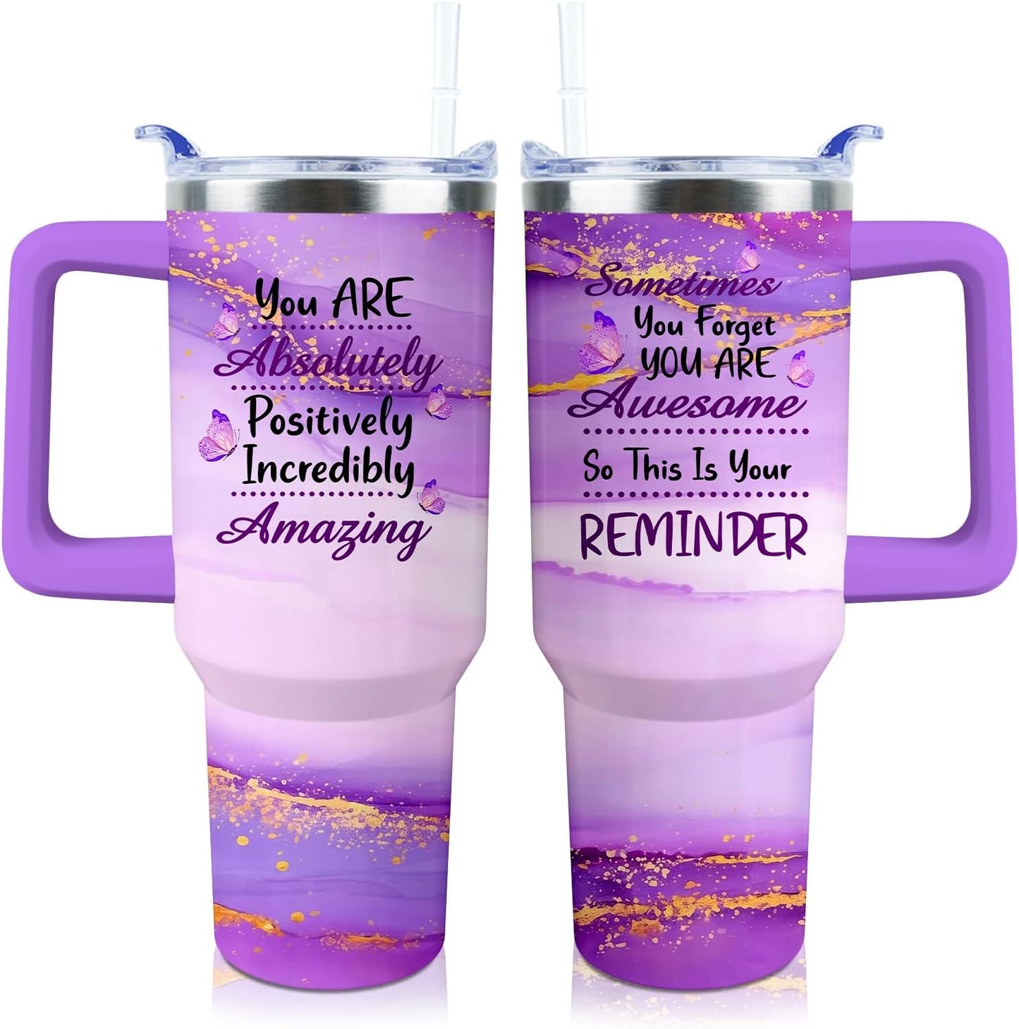 40 oz Tumbler with Handle and Straw Lid Leak Proof | You're Awesome Inspirational Christmas Mothers Day Birthday Gifts for Women Mom Coworker Friends