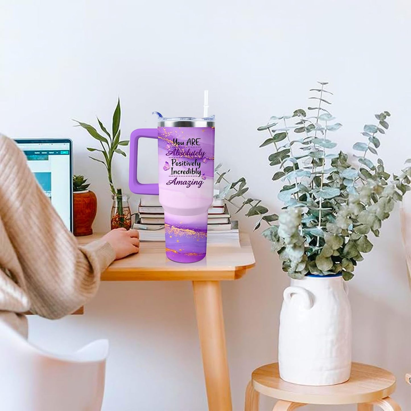 40 oz Tumbler with Handle and Straw Lid Leak Proof | You're Awesome Inspirational Christmas Mothers Day Birthday Gifts for Women Mom Coworker Friends