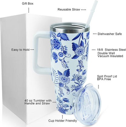 40 oz Tumbler with Handle and Straw Lid Leak Proof | You're Awesome Inspirational Christmas Mothers Day Birthday Gifts for Women Mom Coworker Friends