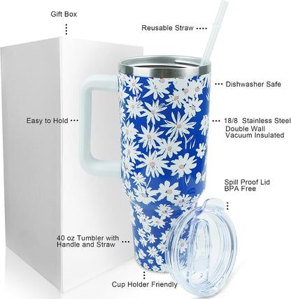 40 oz Tumbler with Handle and Straw Lid Leak Proof | You're Awesome Inspirational Christmas Mothers Day Birthday Gifts for Women Mom Coworker Friends
