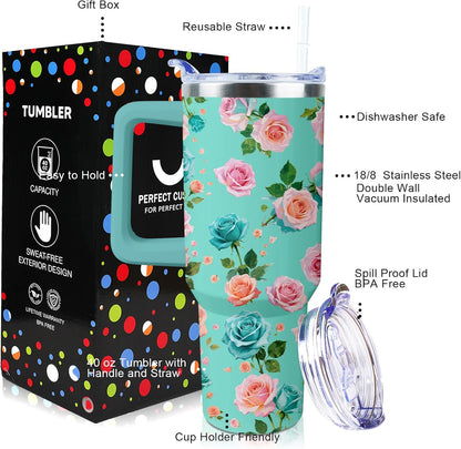 40 oz Tumbler with Handle and Straw Lid Leak Proof | You're Awesome Inspirational Christmas Mothers Day Birthday Gifts for Women Mom Coworker Friends