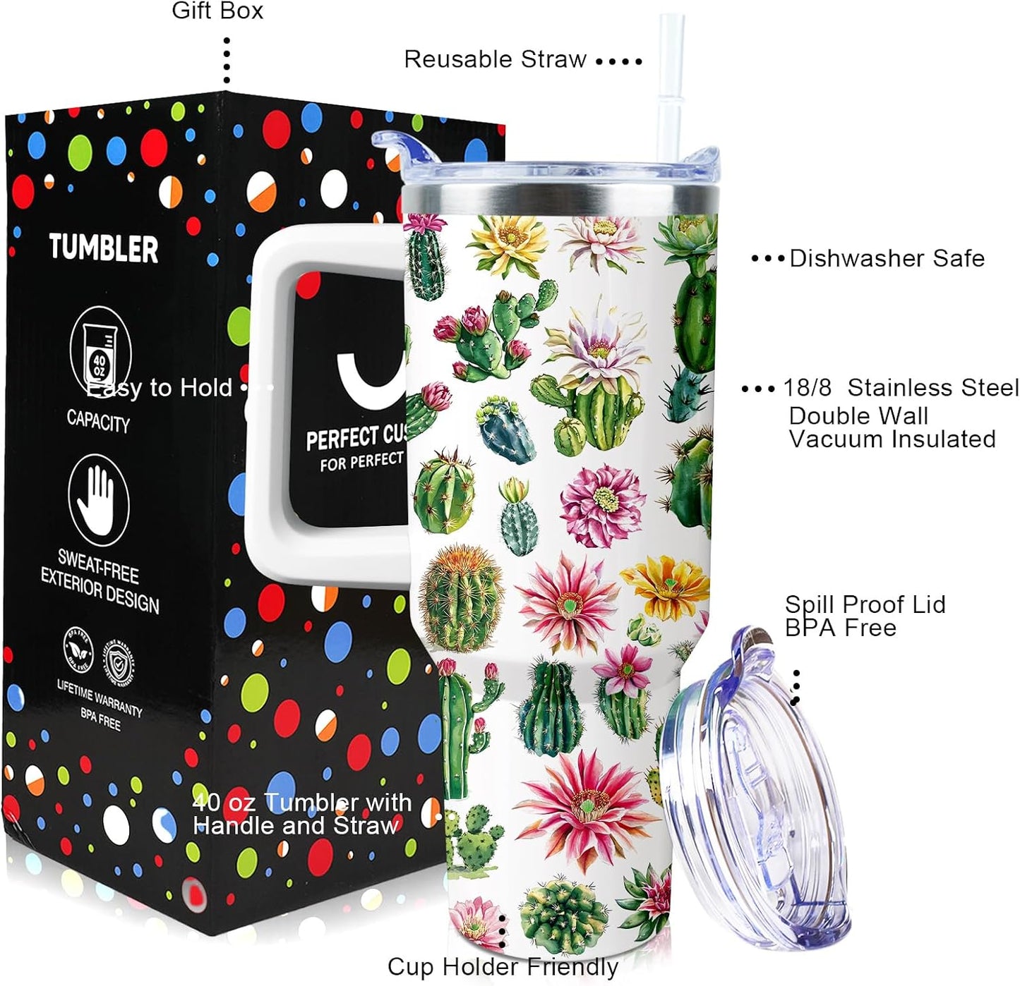 40 oz Tumbler with Handle and Straw Lid Leak Proof | You're Awesome Inspirational Christmas Mothers Day Birthday Gifts for Women Mom Coworker Friends