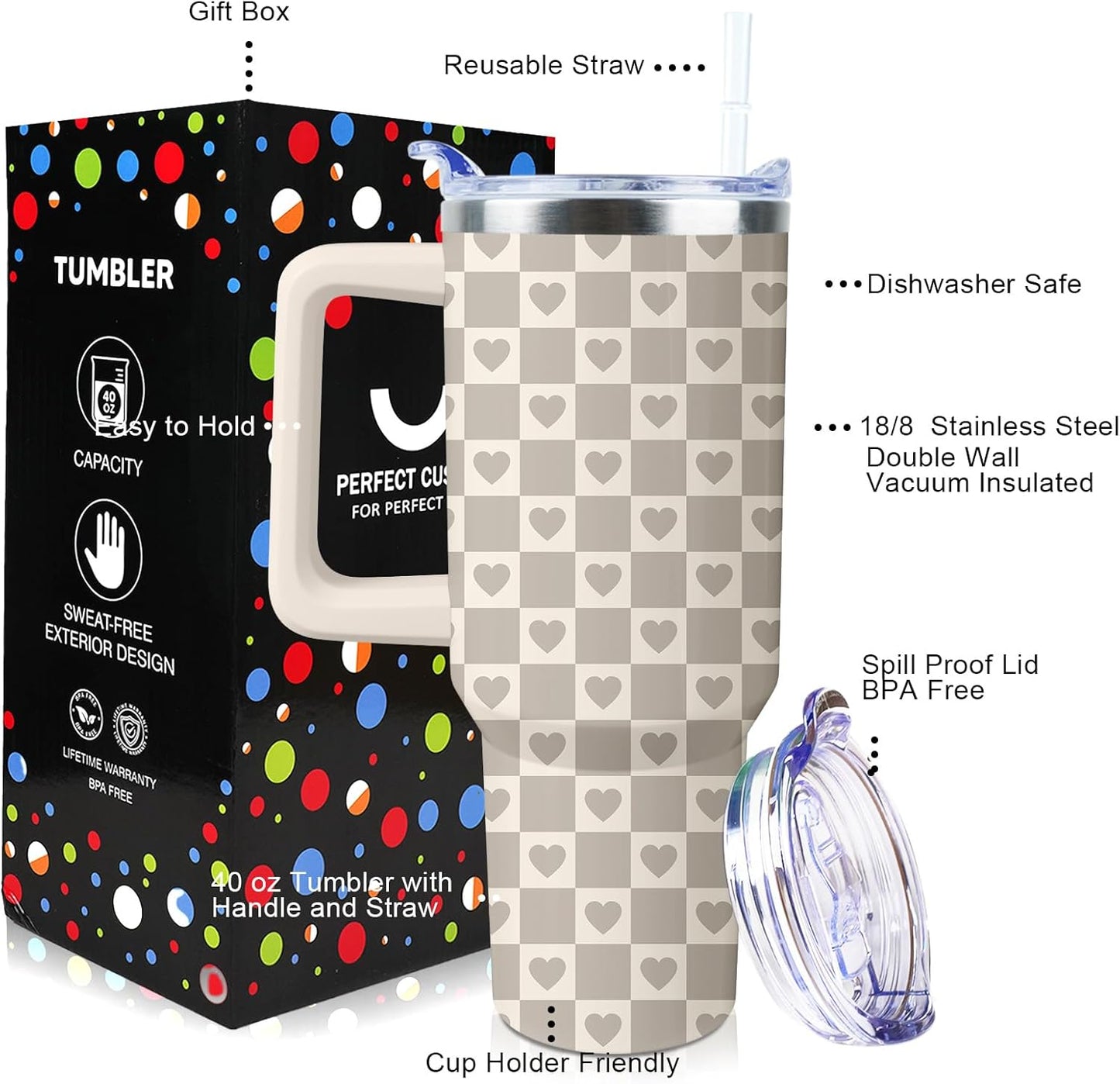 40 oz Tumbler with Handle and Straw Lid Leak Proof | You're Awesome Inspirational Christmas Mothers Day Birthday Gifts for Women Mom Coworker Friends