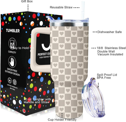 40 oz Tumbler with Handle and Straw Lid Leak Proof | You're Awesome Inspirational Christmas Mothers Day Birthday Gifts for Women Mom Coworker Friends