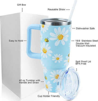 40 oz Tumbler with Handle and Straw Lid Leak Proof | You're Awesome Inspirational Christmas Mothers Day Birthday Gifts for Women Mom Coworker Friends